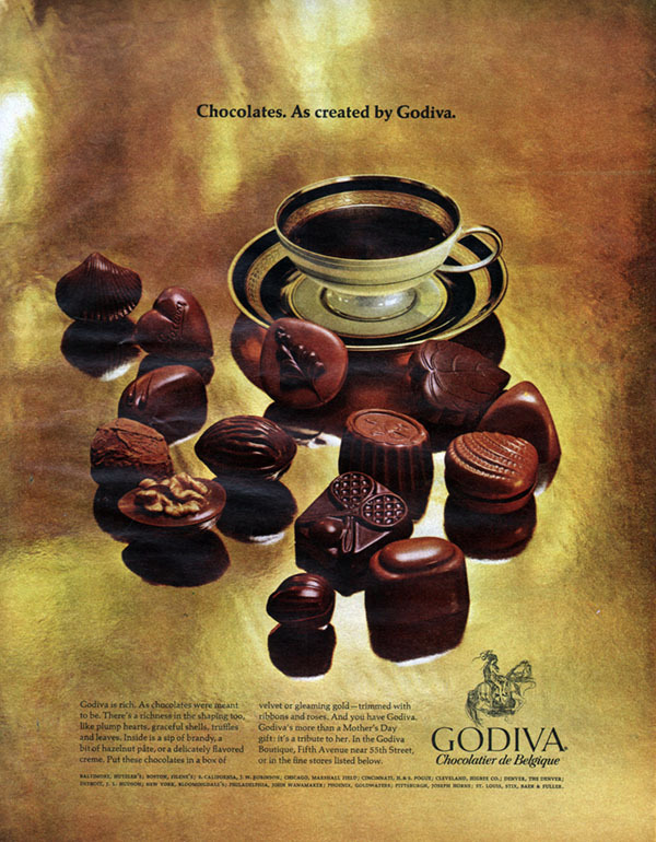 Godiva Belgian Chocolates TRUFFLES Tennis Racket MOTHER’S DAY 1970 Print Ad YUM
