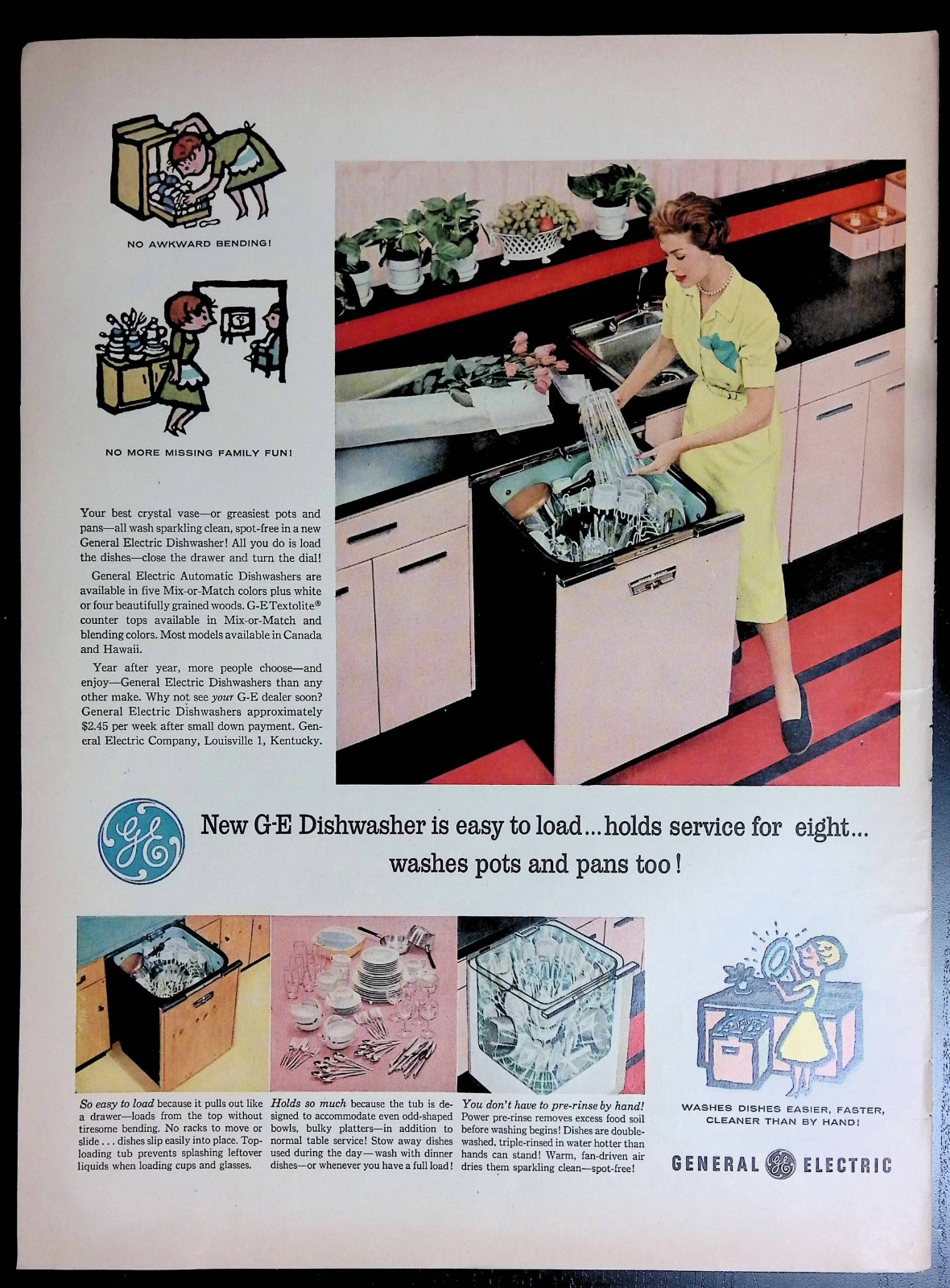 Print Ad 1950’s General Electric Dishwasher Kitchen Aoppliances