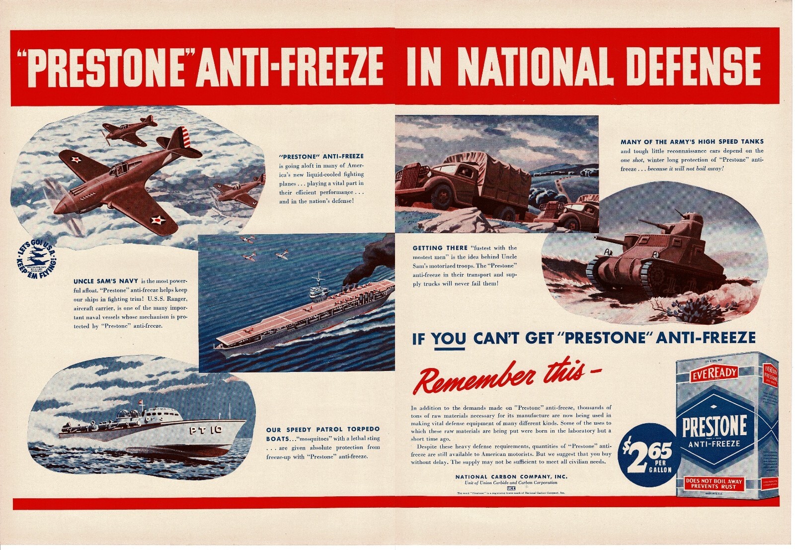 1941 Prestone Anti-Freeze WWII In National Defense 2-page Vintage Print Ad