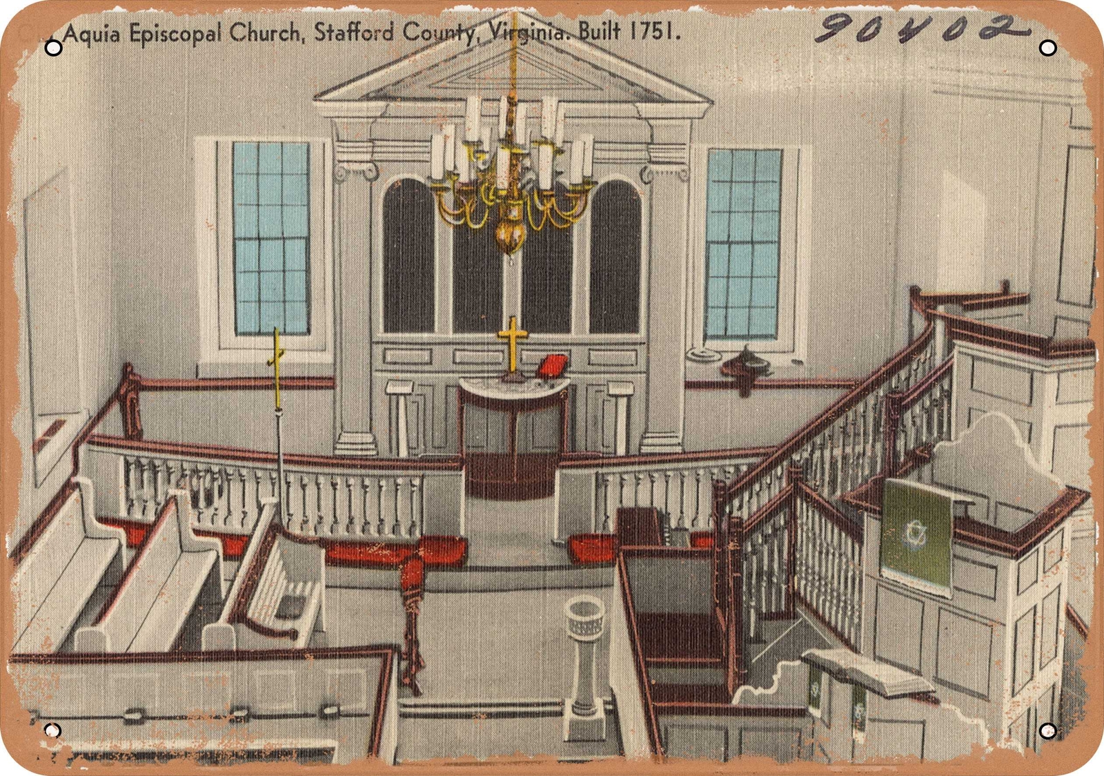 METAL SIGN – Virginia Postcard – Old Aquia Episcopal Church, Stafford County, V