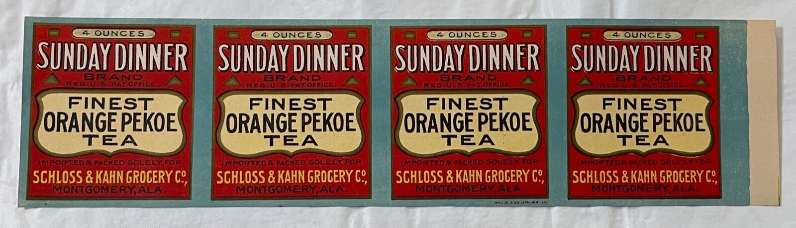 Vtg Unused Original Sunday Dinner Brand Finest Orange Pekoe Tea Lg Label Wrapper
