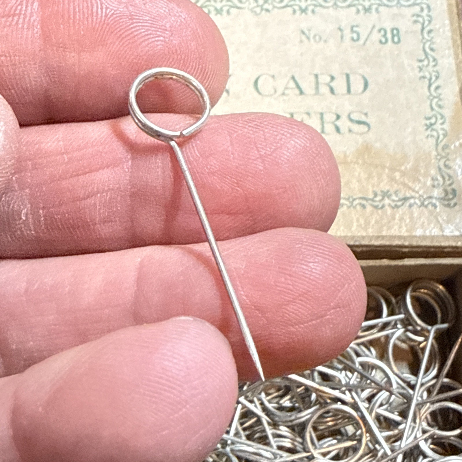 Antique Cardboard Box Of Old Metal Pin Card Holders
