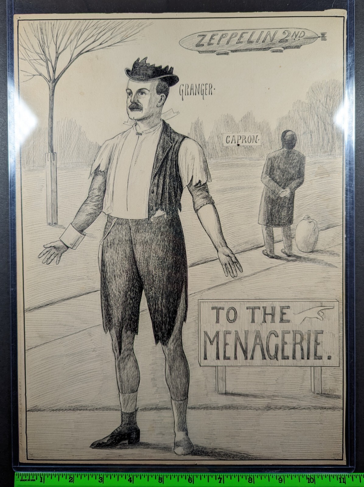 Vintage Victorian Zeppelin Blimp Hobo Large 11×15 Original Art Trade Card
