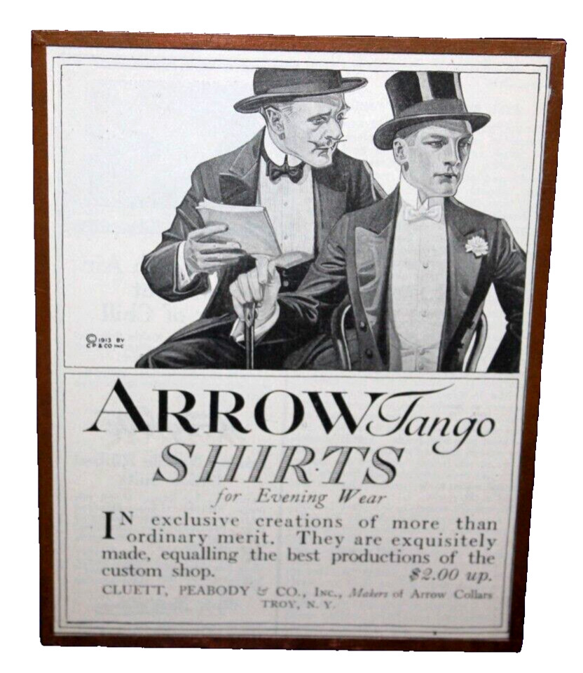 1913 Antique Magazine Ad ARROW Tango Shirts Cluett, Peabody & Co. – Glass Frame