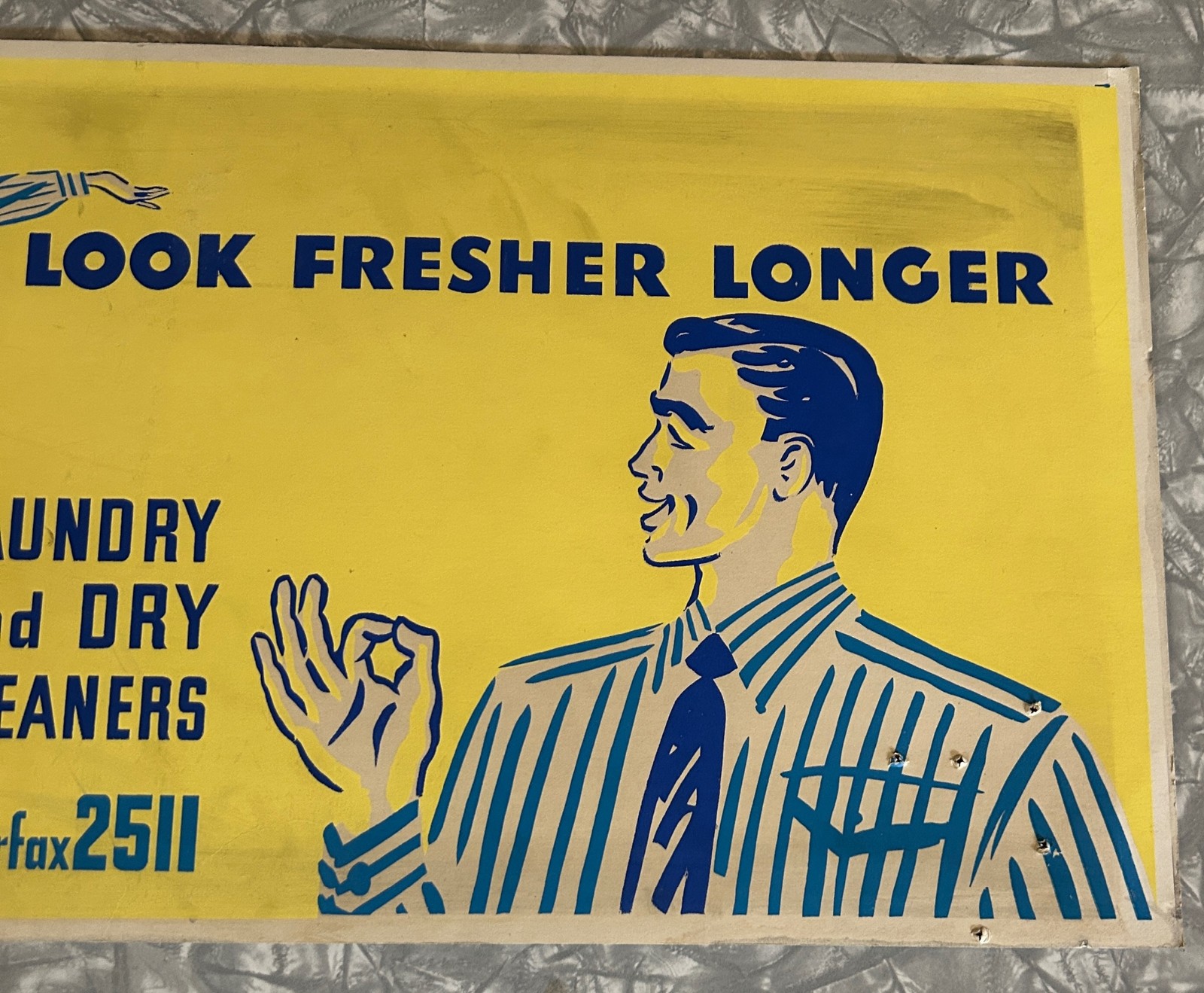 OLD NEW METHOD LAUNDRY AND DRY CLEANERS SPOKANE E 130 MISSION TROLLEY SIGN 11×28