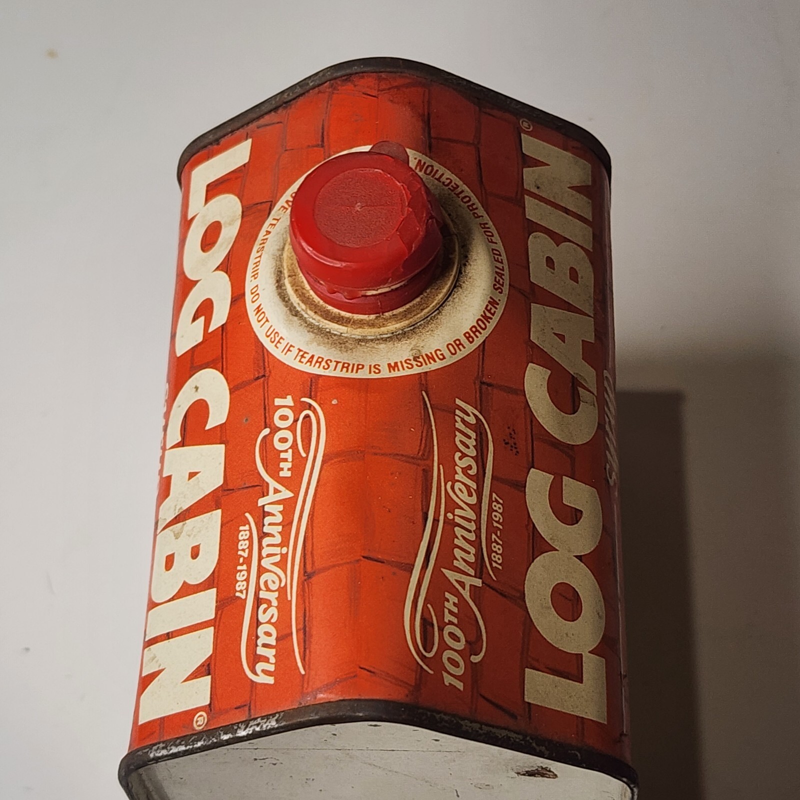 VTG Anniversary 100 years Log Cabin Syrup Tin 1 pt USA (K-1)