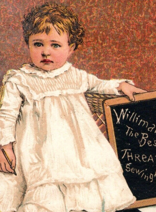 1880s Willimantic Spool Cotton Beautiful Baby Chalk Board Poem On Back F164