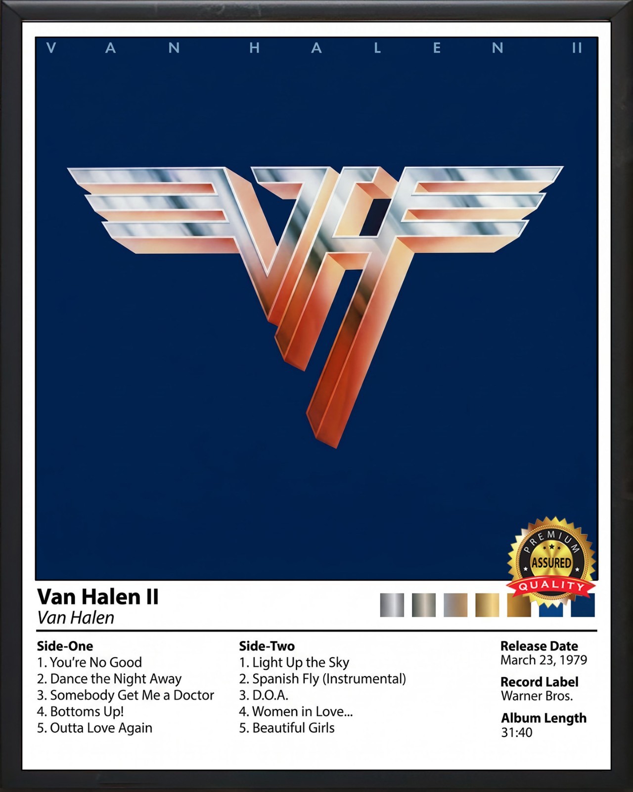 Van Halen – Van Halen II – Track List – Premium ALuminum Metal Sign 11 x 14