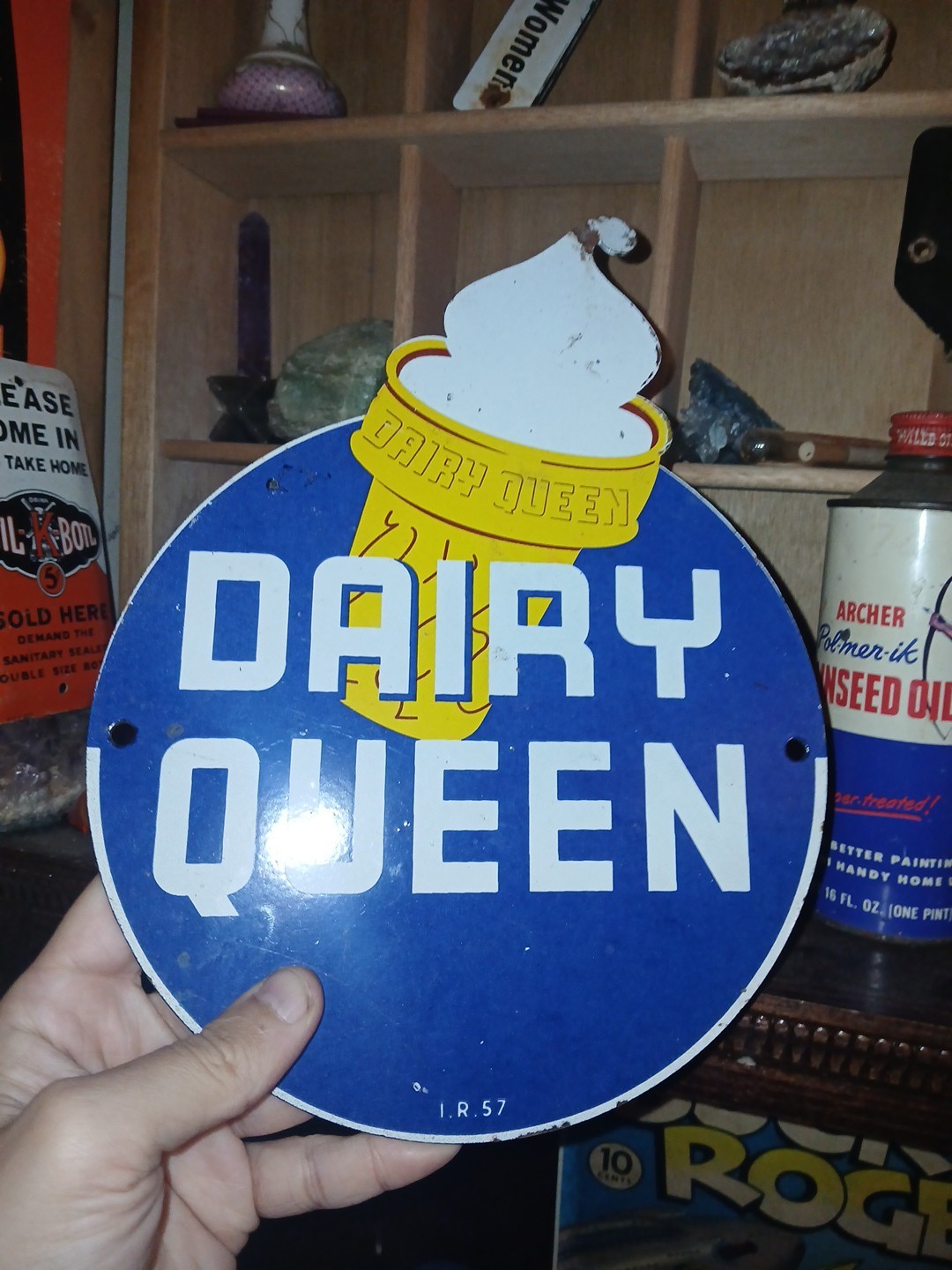 VINTAGE RARE DAIRY QUEEN PORCELAIN SIGN OLD ICE CREAM CONE SWEET ADVERTISING