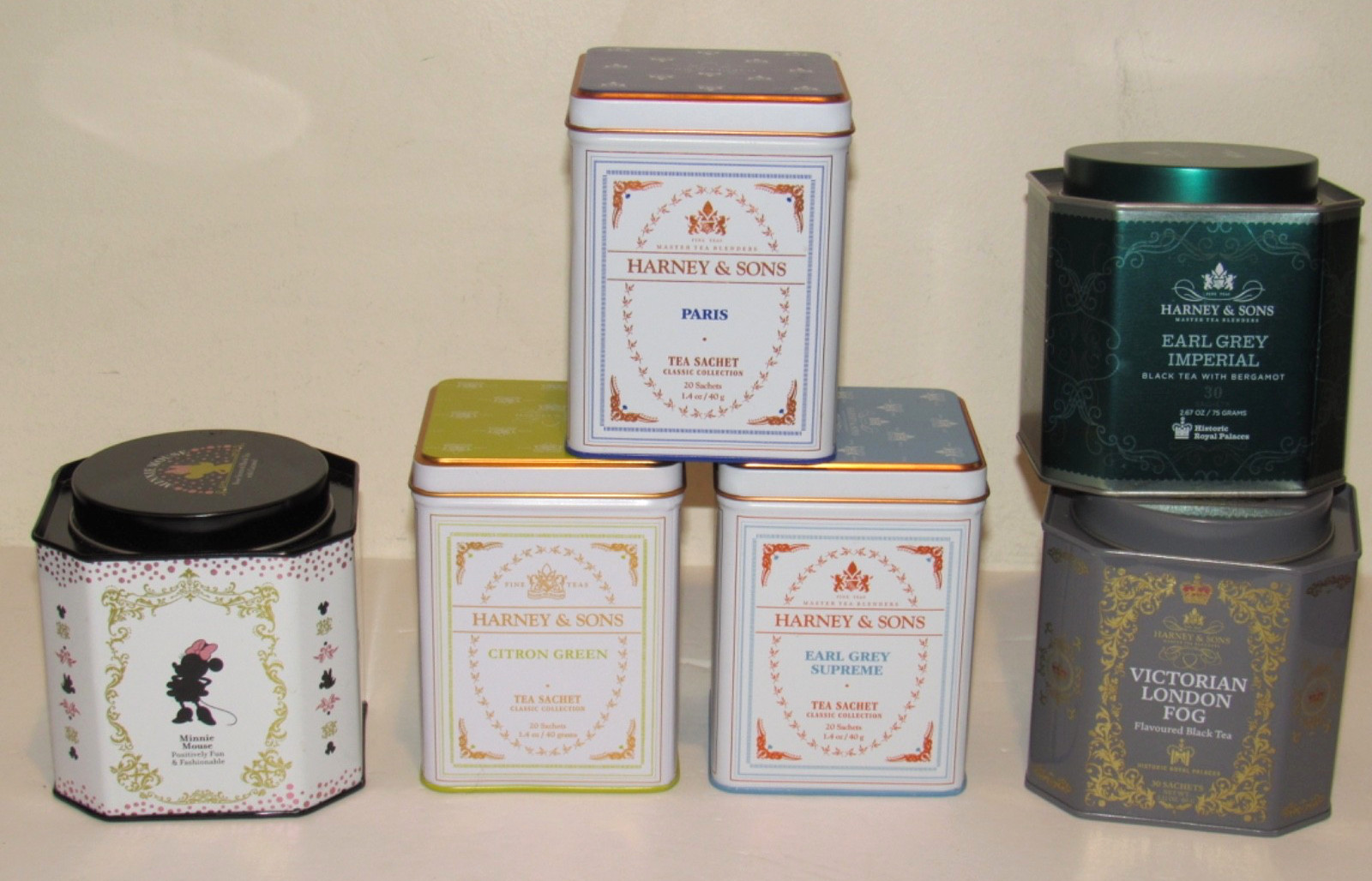 6 Harney & Sons Tea Tin Tins Lot EMPTY Metal Lidded Storage Crafts Variety