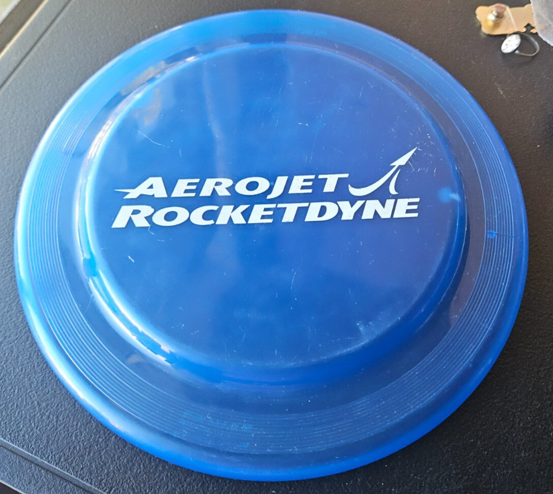 AEROJET ROCKETDYNE, VINTAGE BLUE ADVERTISING SOUVENIR FRISBEE. EVANS U.S.A.