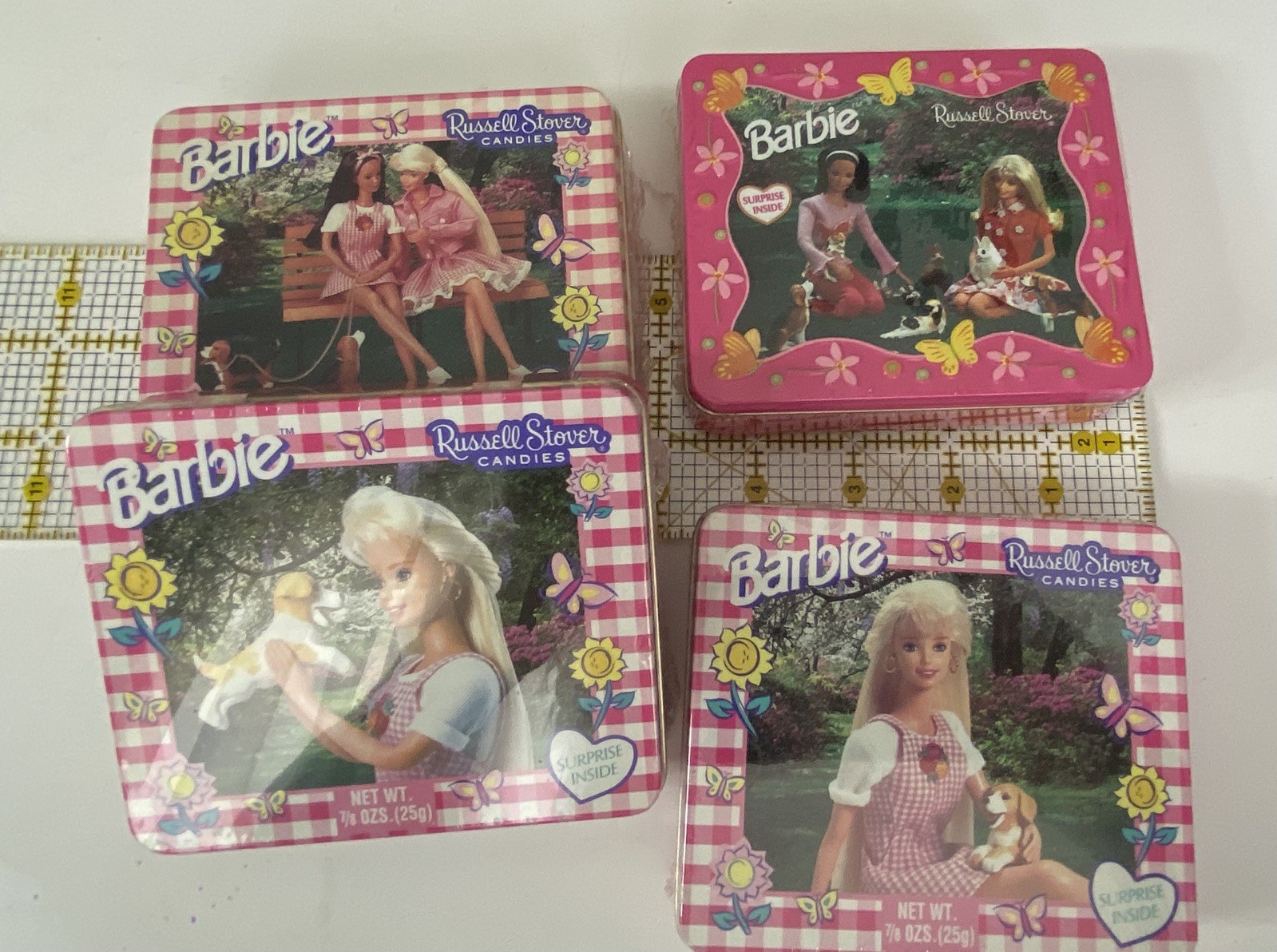 Vintage 1997 Mattel Barbie Russell Stover Candy Tin Stickers. New Sealed