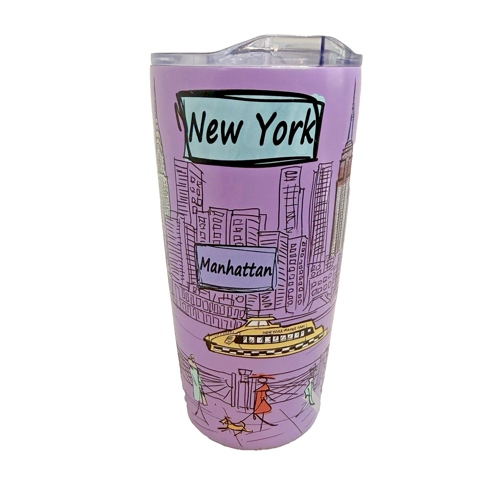 New York Tumbler Metal With Lid.. Novelty.. 20 oz. Purple pre-owned Slide- Lid