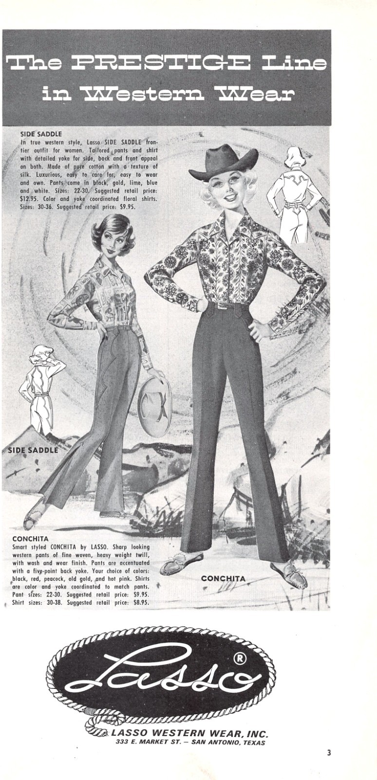 Lasso Western Wear Ladies Prestige Line San Antonio Texas Vtg Magazine Print Ad