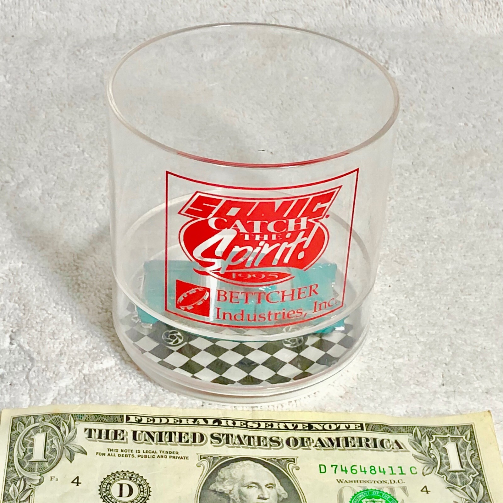 Sonic Catch the Spirit 1995 Plastic Drinking Glass/Tumbler Matchbox Car Inside X