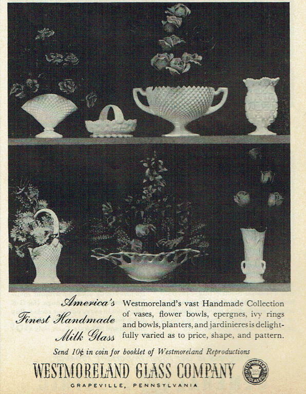 Westmoreland Milk Glass Bowl Vase Basket Planter 1960 Magazine Print Ad