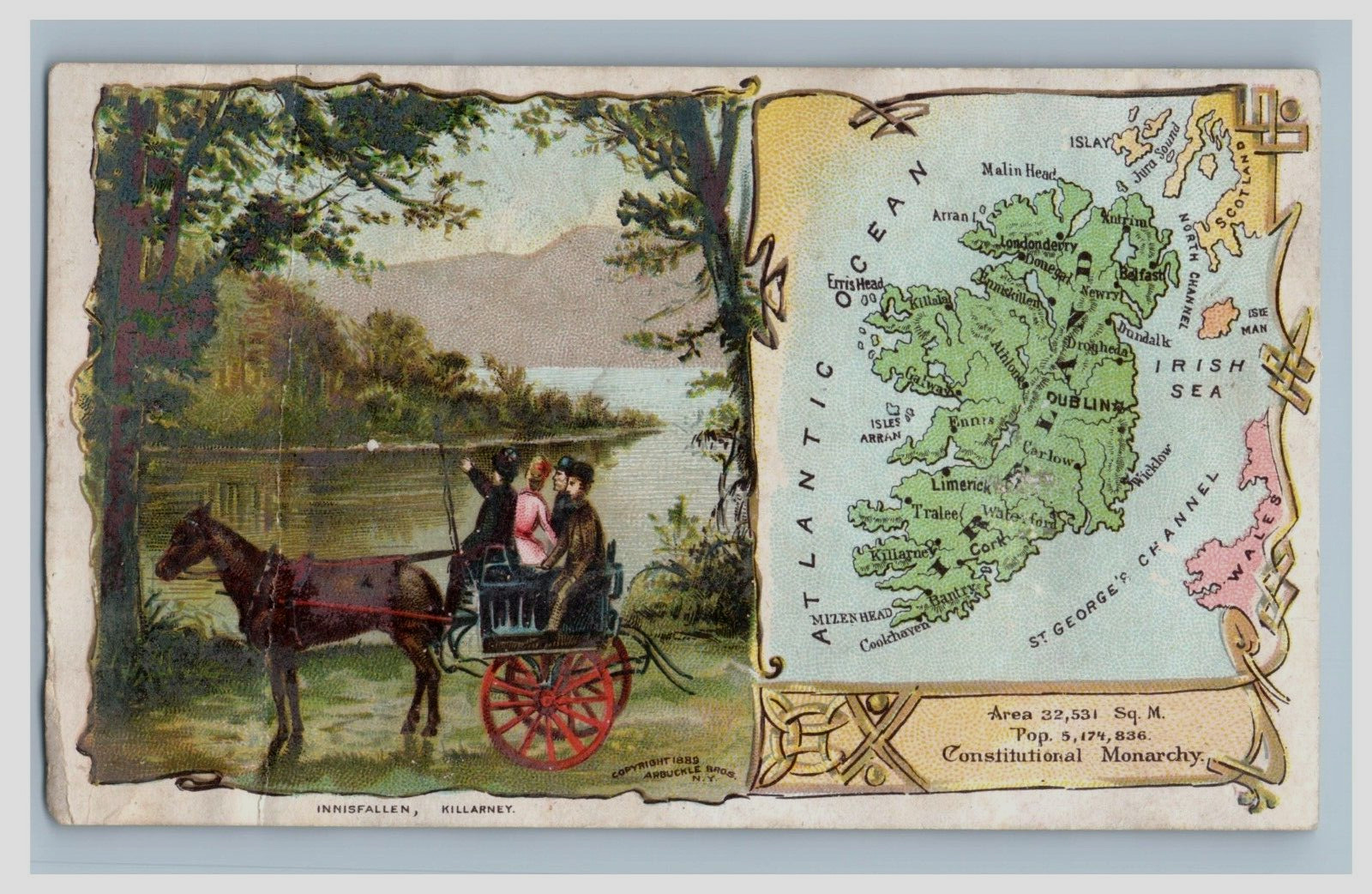 1880s-90s Arbuckle Ariosa Coffee Map Of Ireland F190