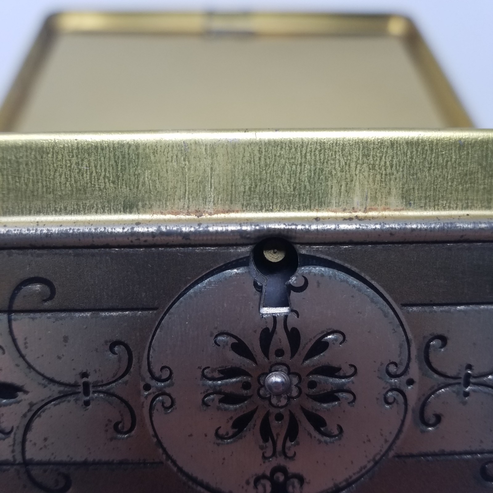 Vintage DBF Tin Box Belgian Square Metal Lock Box Victoran Boy Dandy Dog 1940s
