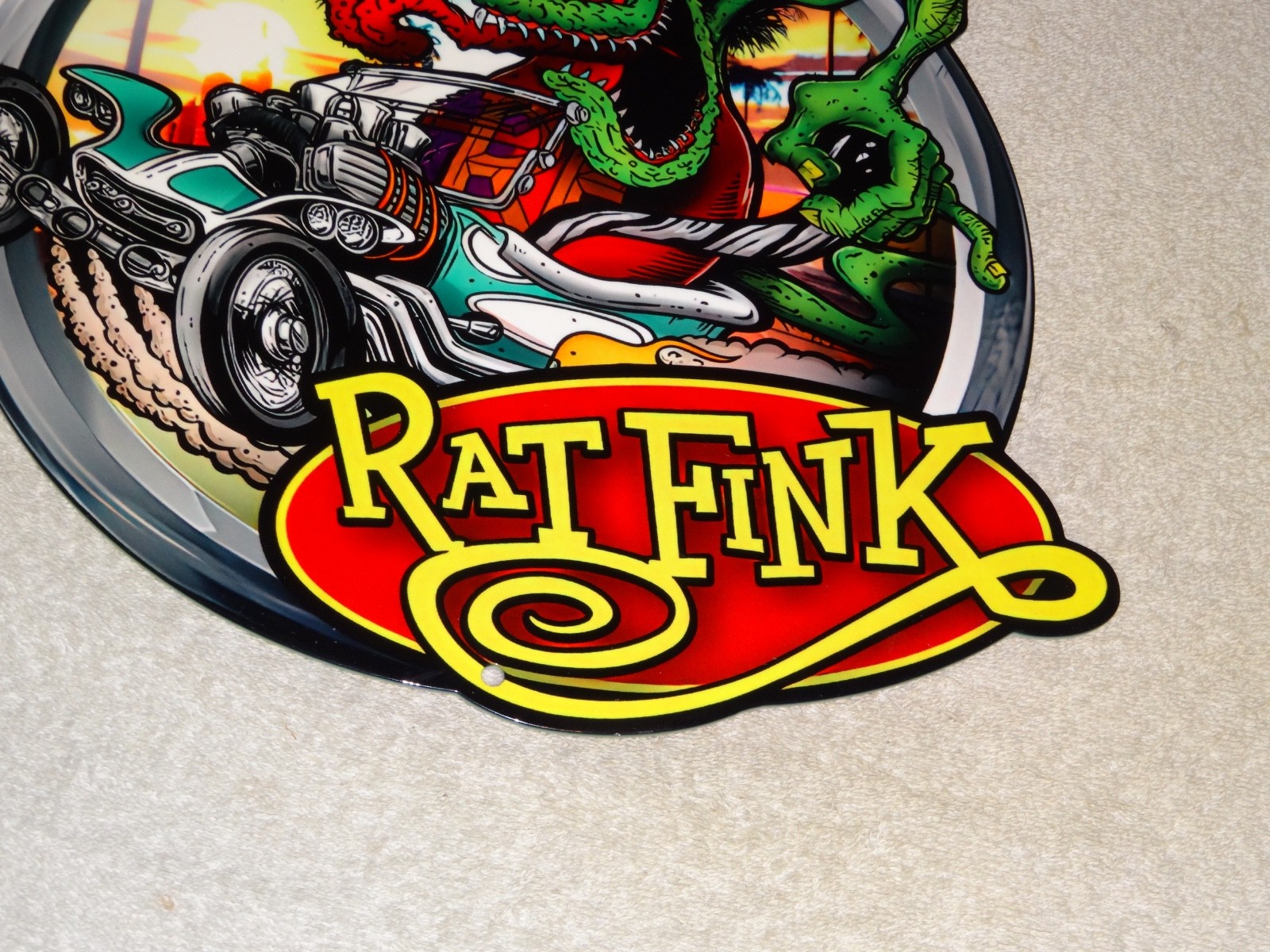 VINTAGE RATFINK DRIVES CUSTOM ROADSTER HOT ROD METAL GASOLINE OIL RAT FINK SIGN!