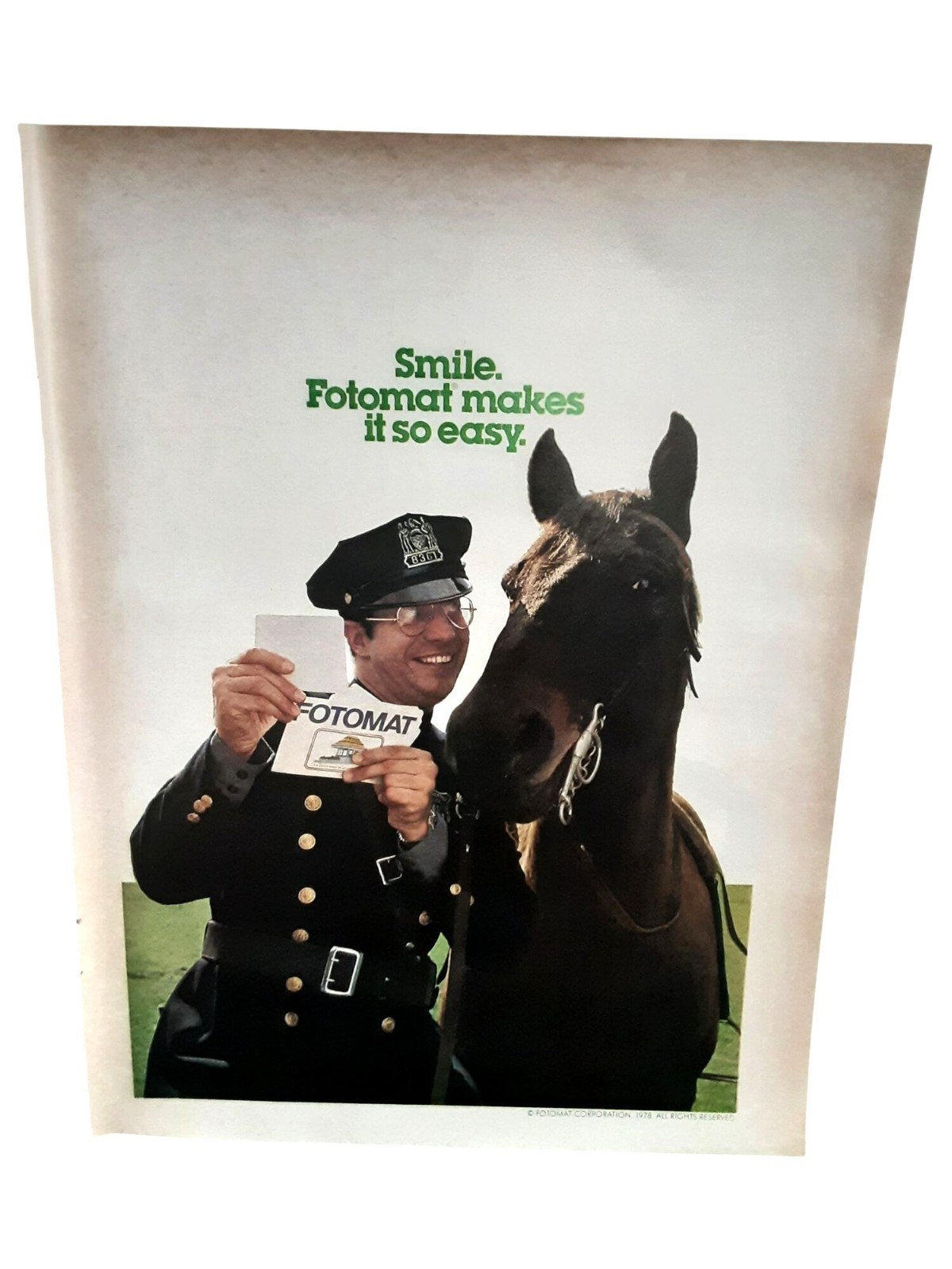1978 Fotomat Vintage Print Ad Police Officer Horse Photography Film