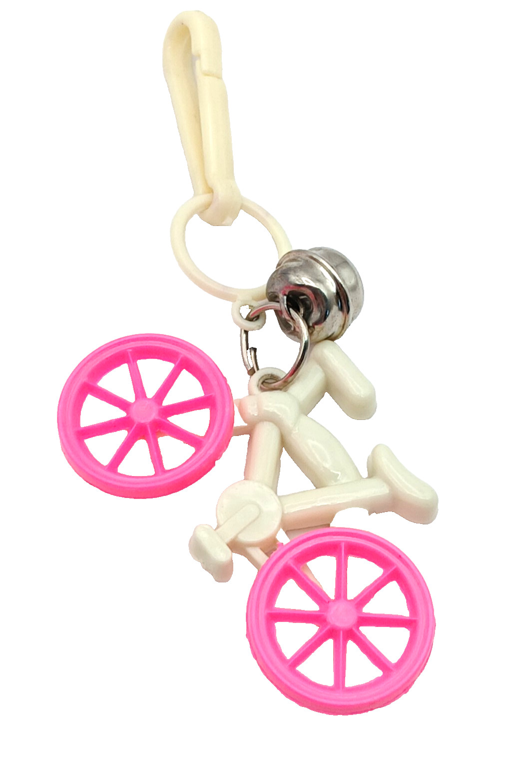 Vintage 1980s Bell Charm Bicycle Bike White Hot Pink for Plastic Clip Necklace