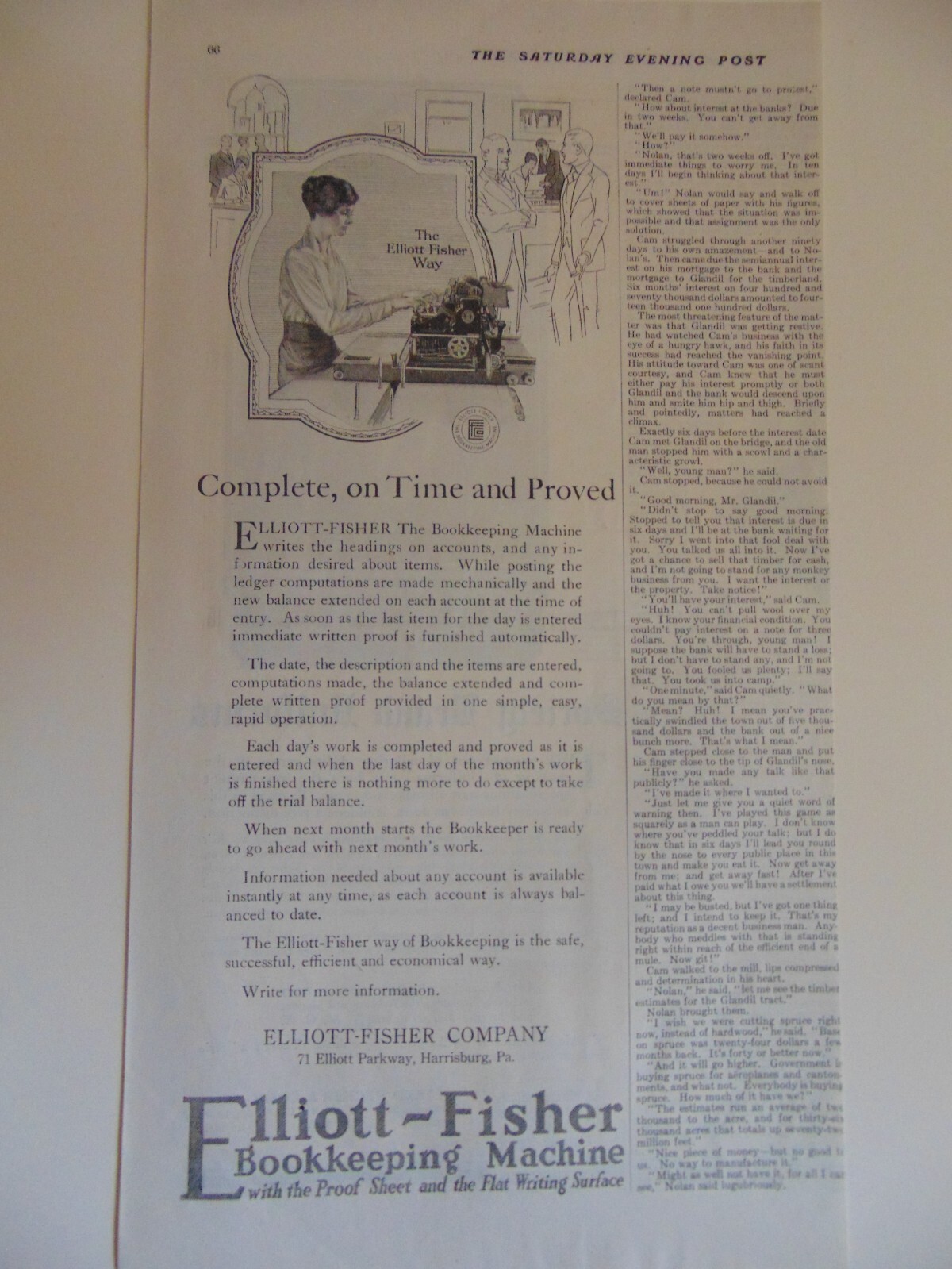 1918 Elliot-Fisher Bookkeeping Machine vintage print ad