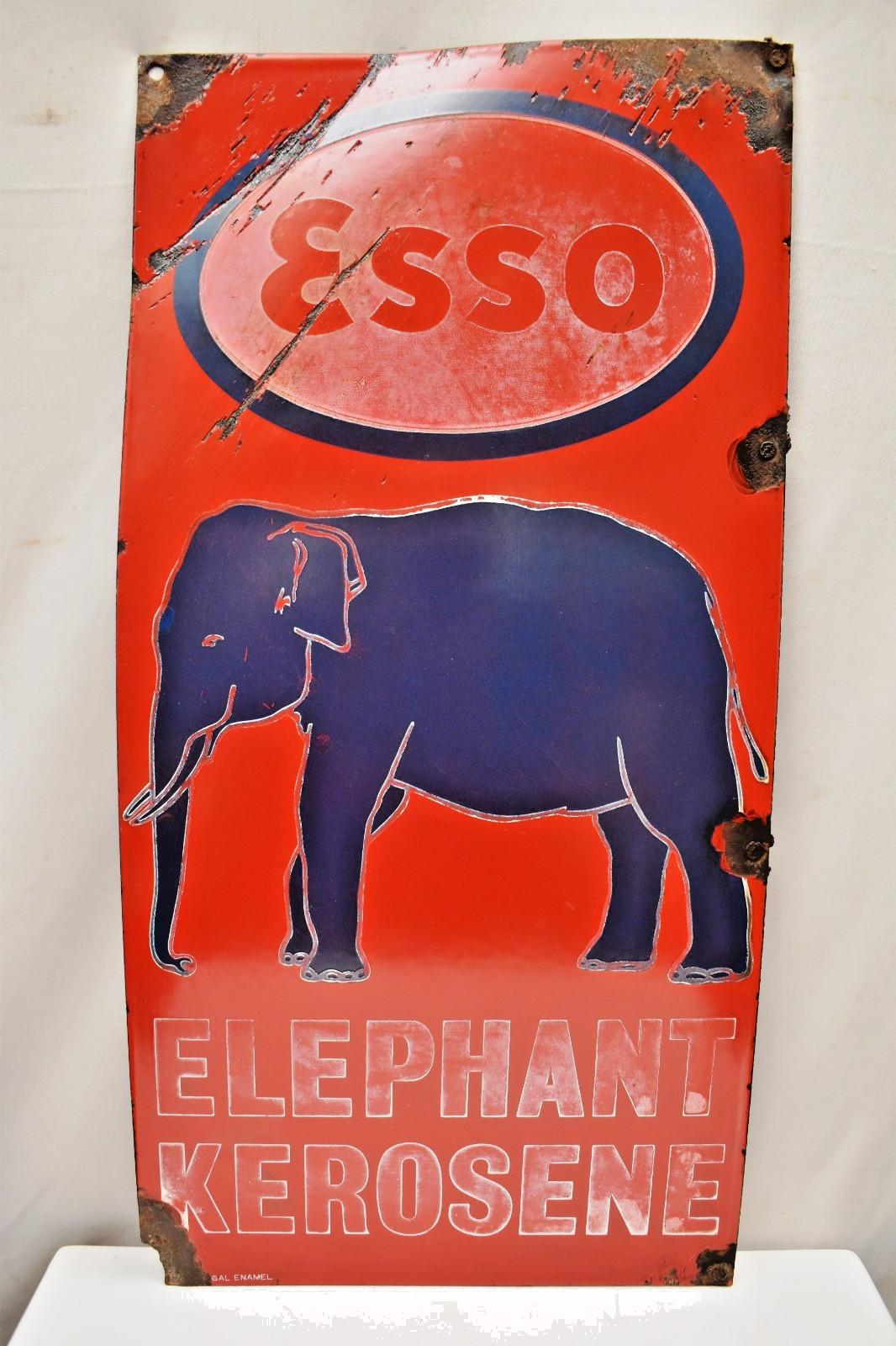 Authentic ESSO Elephant Kerosene Bengal Enamel Porcelain Oil Sign Barn Find “R21