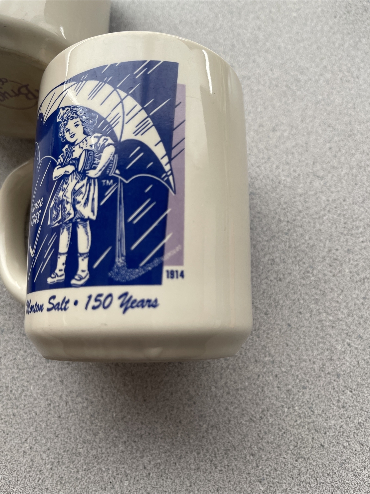 Vintage Morton Salt Coffee Mugs 1914 1921 1968 Umbrella Bryan China Rains Pours