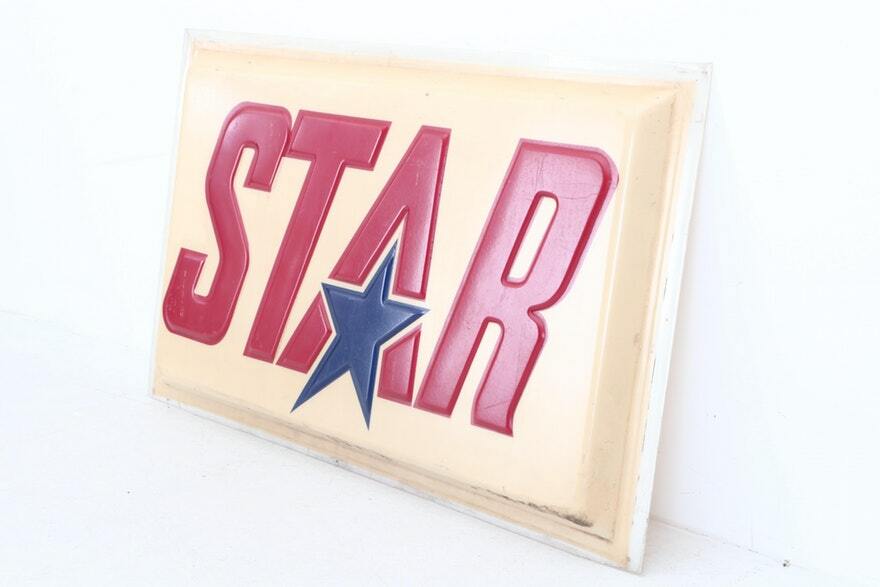 XL Vintage Pressed Plastic / Fiberglass STAR Sign Face 74″ x 42″