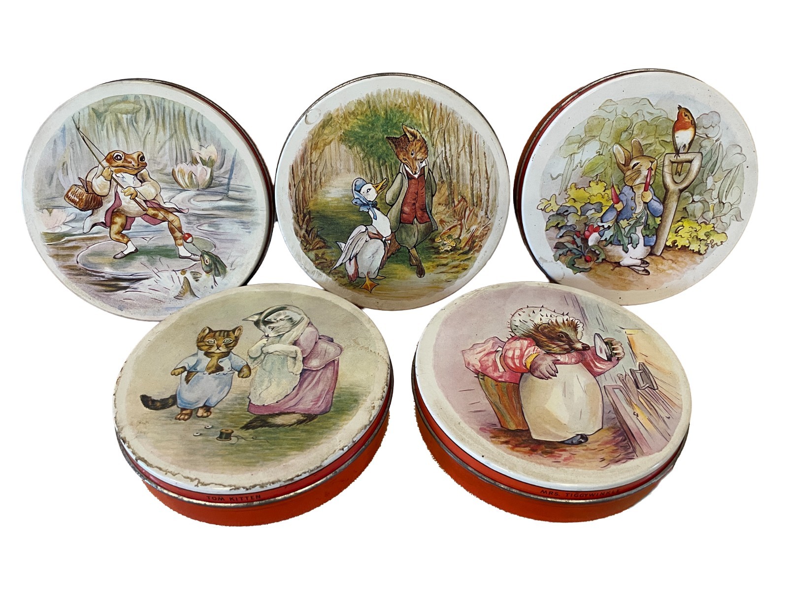 Lot of 5 Vintage Beatrix Potter Palmer Biscuits Decorative Tins Peter Rabbit
