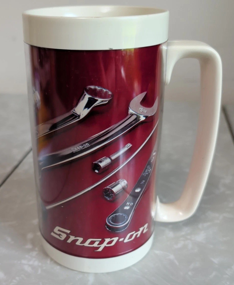 Vintage Snap On Tools Insulated Beer Coffee Mug Cup Thermo Serv USA Red White