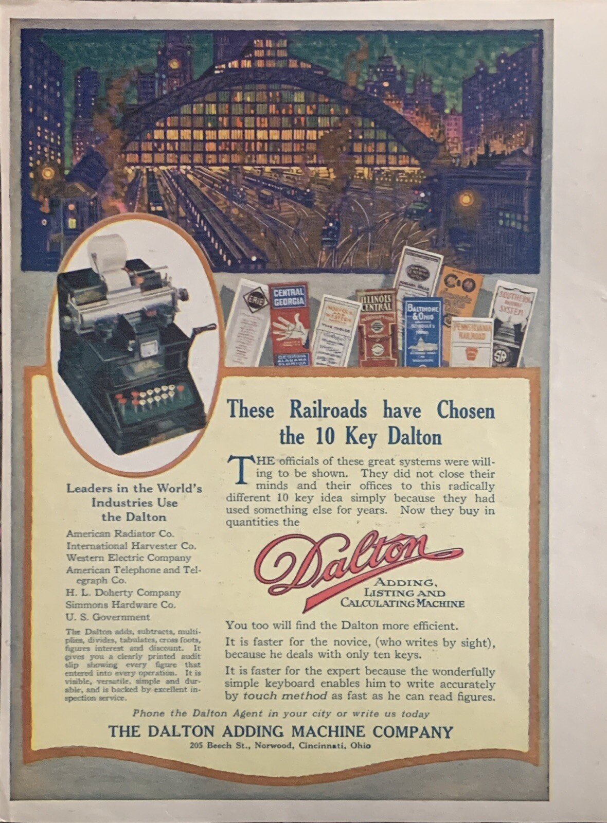 1917 Dalton Adding Machine Co PRINT AD Cincinnati Railroads Use 10-Key VTG 1910s