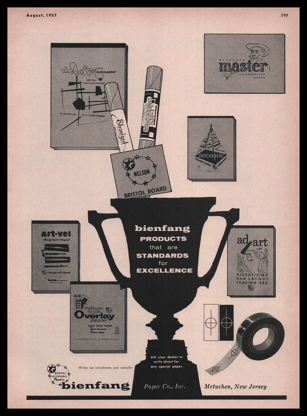 1957 Bienfang Paper Co. Metuchen New Jersey Advertising Samples Vintage Print Ad