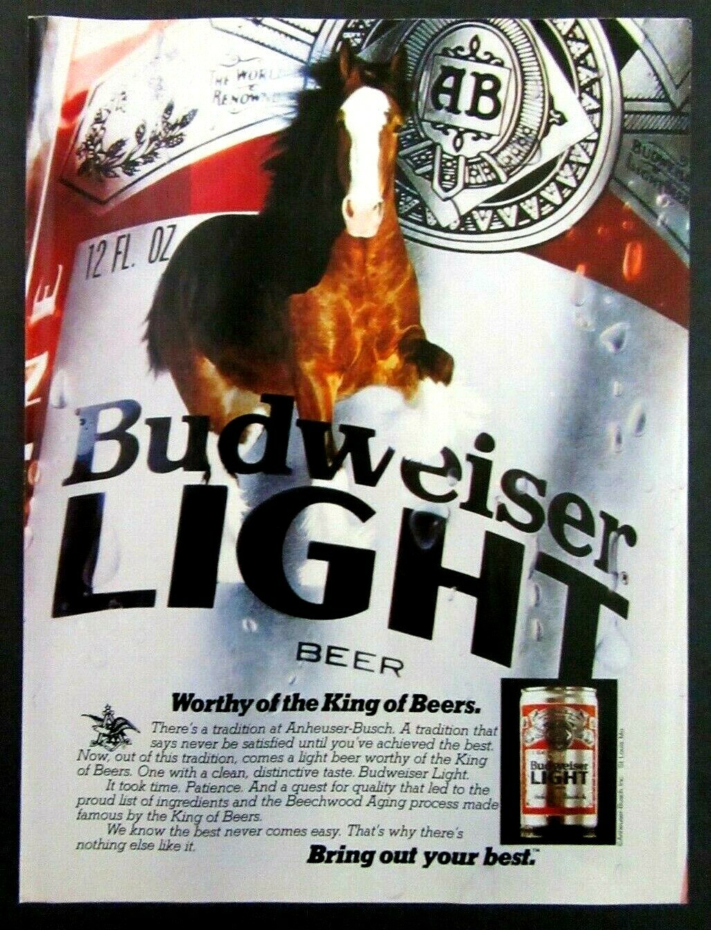 1982 BUDWEISER LIGHT Beer “Worthy of The King of Beers” Magazine Ad