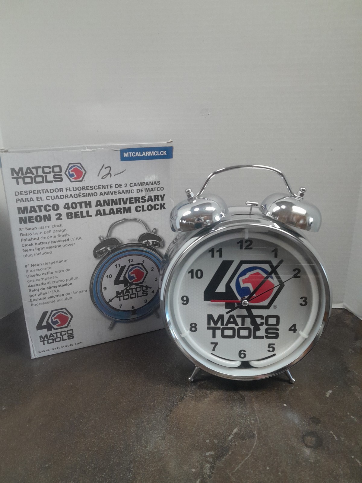 Matco Tools Neon 2 Bell Chrome Retro Alarm Clock 40th Anniversary with Box