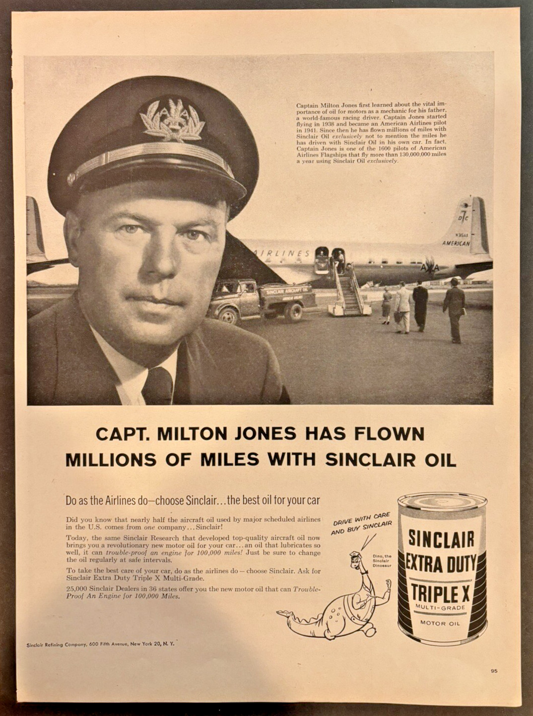 Vintage 1950s Advertising Sinclair Refining Co Extra Duty Motor Oil Milton Jones
