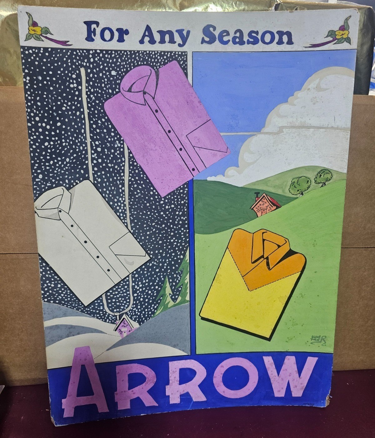 Antique Clothing Store Arrow Shirt Display Sign Original Signed Hand Painted Art
