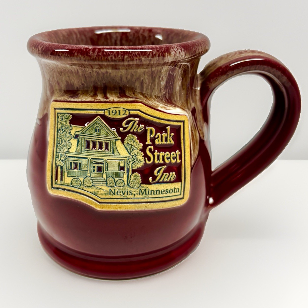 Deneen Park Street Inn 3.75” Mug- Nevis, MN Handmade Pottery, Drip Glaze