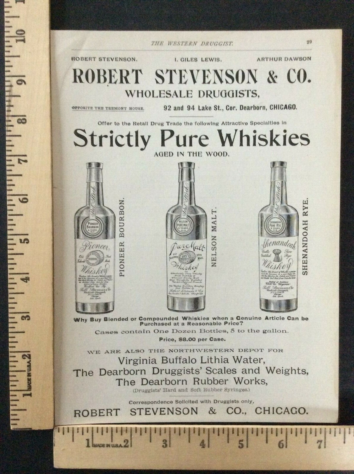 Rare Original VTG The Western Druggist Robert Stevenson Co. Whisky Ad Art Print
