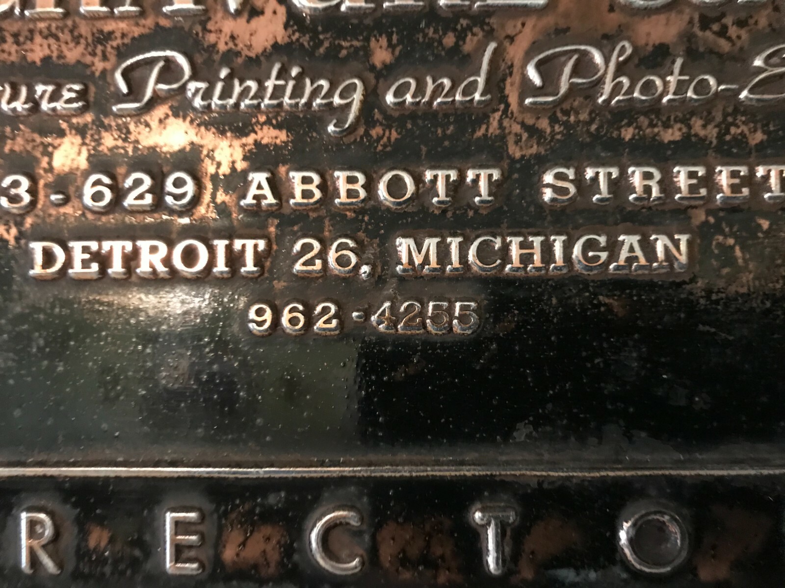 Rare Antique Detroit Gravure Corp. Cast brass Building Sign