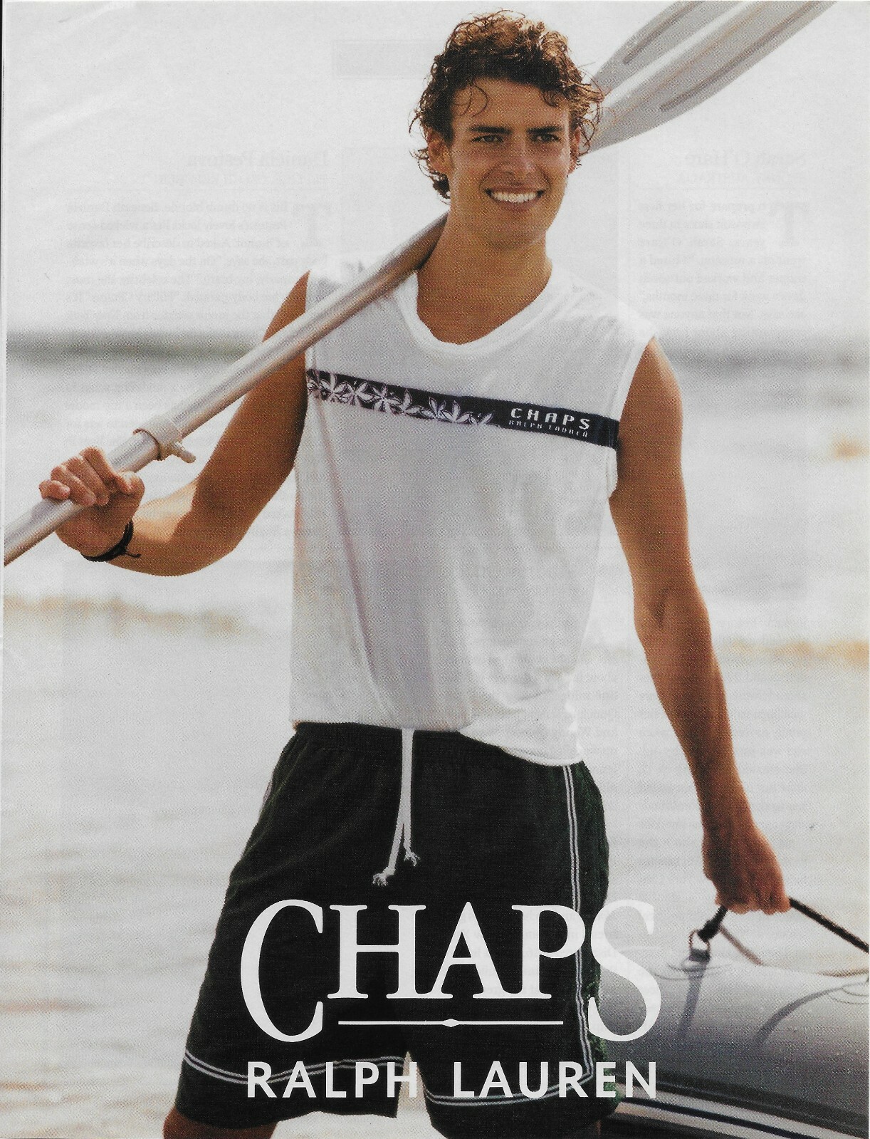 2003 Chaps Ralph Lauren Menswear Bathing Suit Raft Male Model Vintage Print Ad