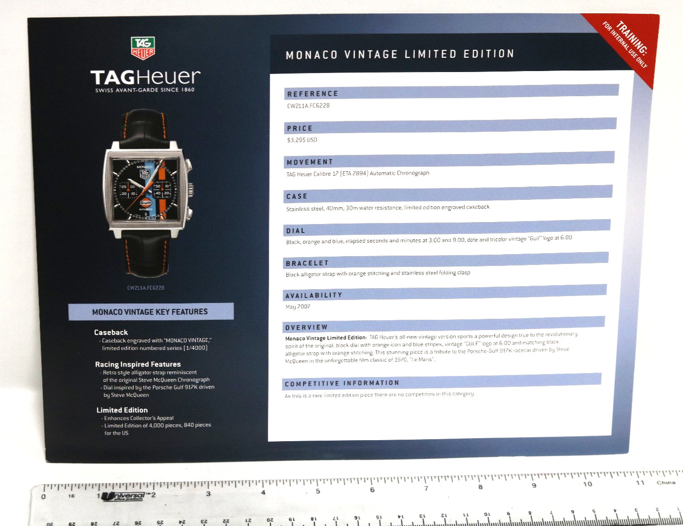 ULTRA RARE TAG Heuer Monaco Vintage GULF Limited Edition Training Card – NOS