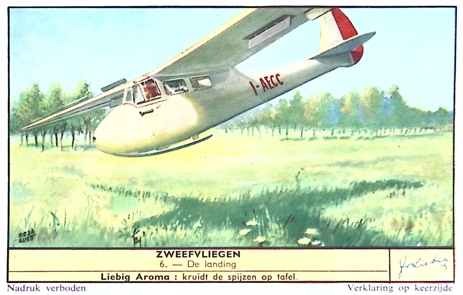 Vintage Liebig Aroma Zweefvliegen De Landing Glider Trade Card Belgium