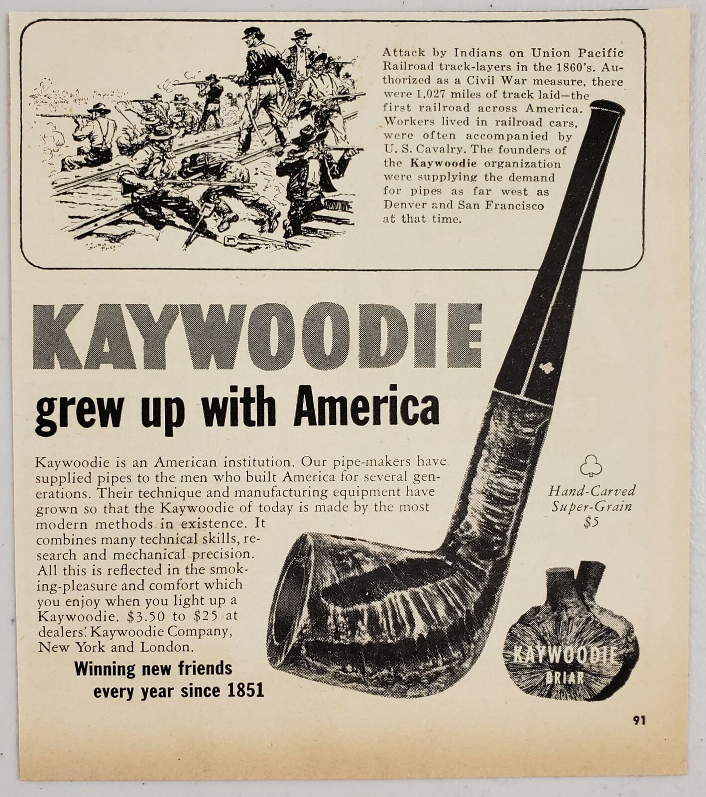 1946 Print Ad Kaywoodie Briar Tobacco Pipes Union Pacific Railroad