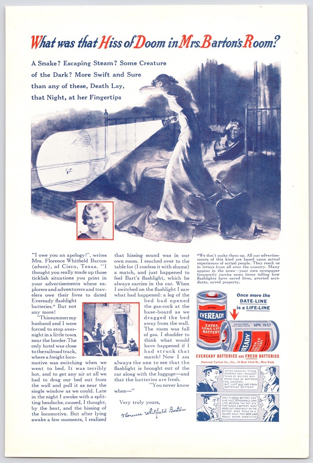 Eveready Battery Flashlight Night Dark Bedroom Wall Art 1930s Vintage Print Ad