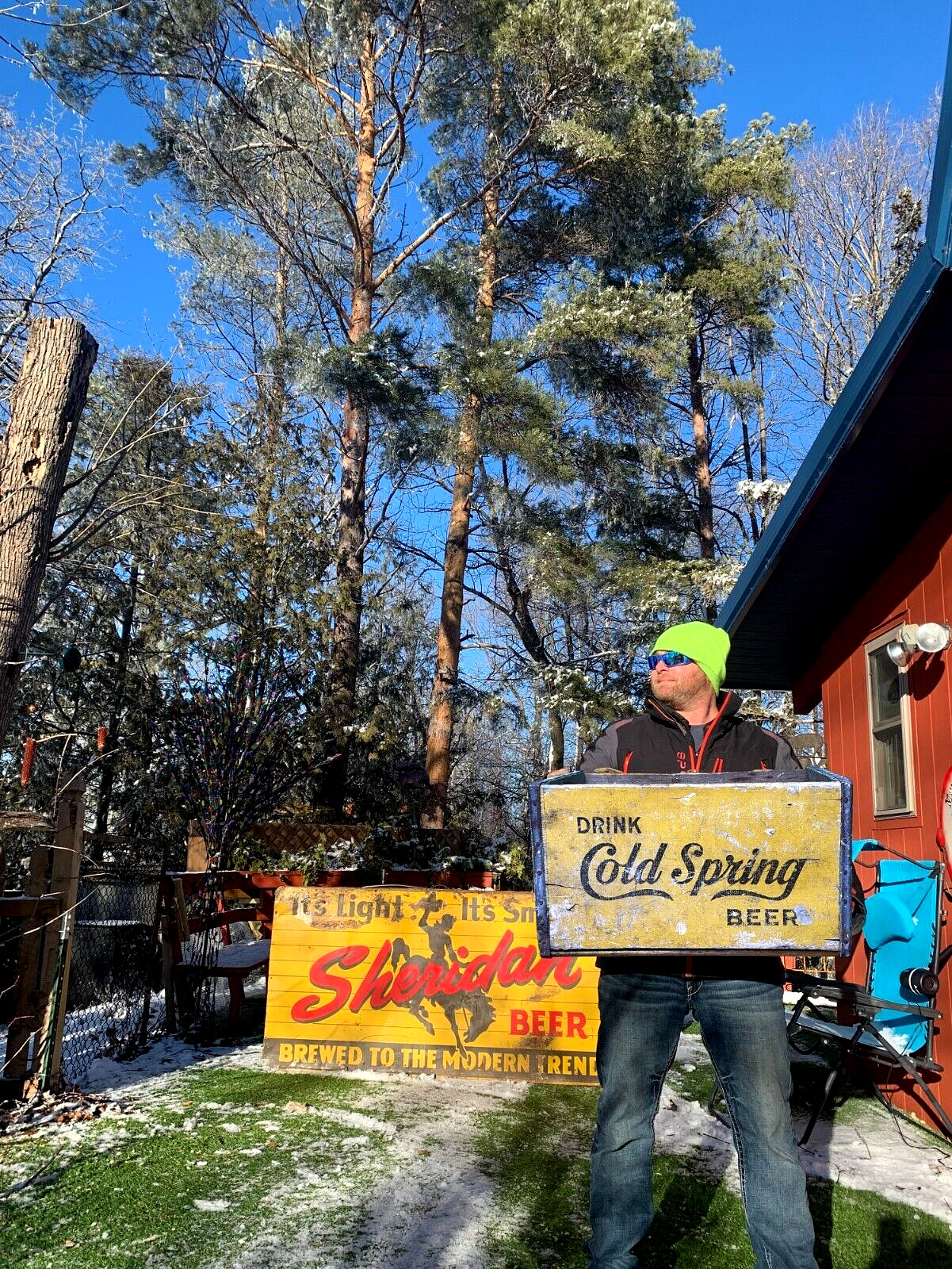 Vintage Cold Spring Brewery Beer Bottle Wood Box Crate sign Mn 2 sided wooden