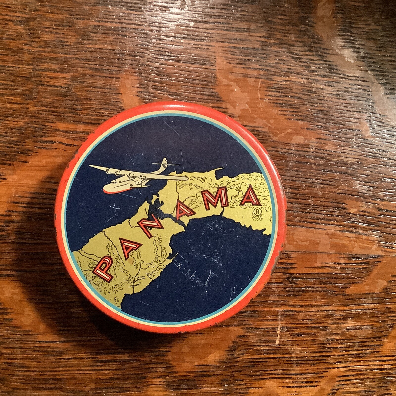 VTG MANIFOLD SUPPLIES PANAMA TYPEWRITER BRONZE RIBBON SEA PLANE EMPTY TIN USA