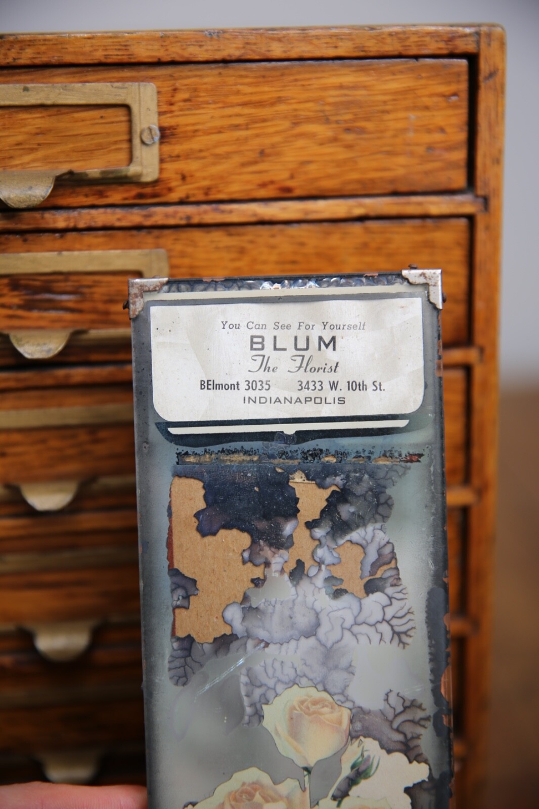 Vintage Blum Florist Indianapolis Glass Advertising Mirror Sign Flowers antique