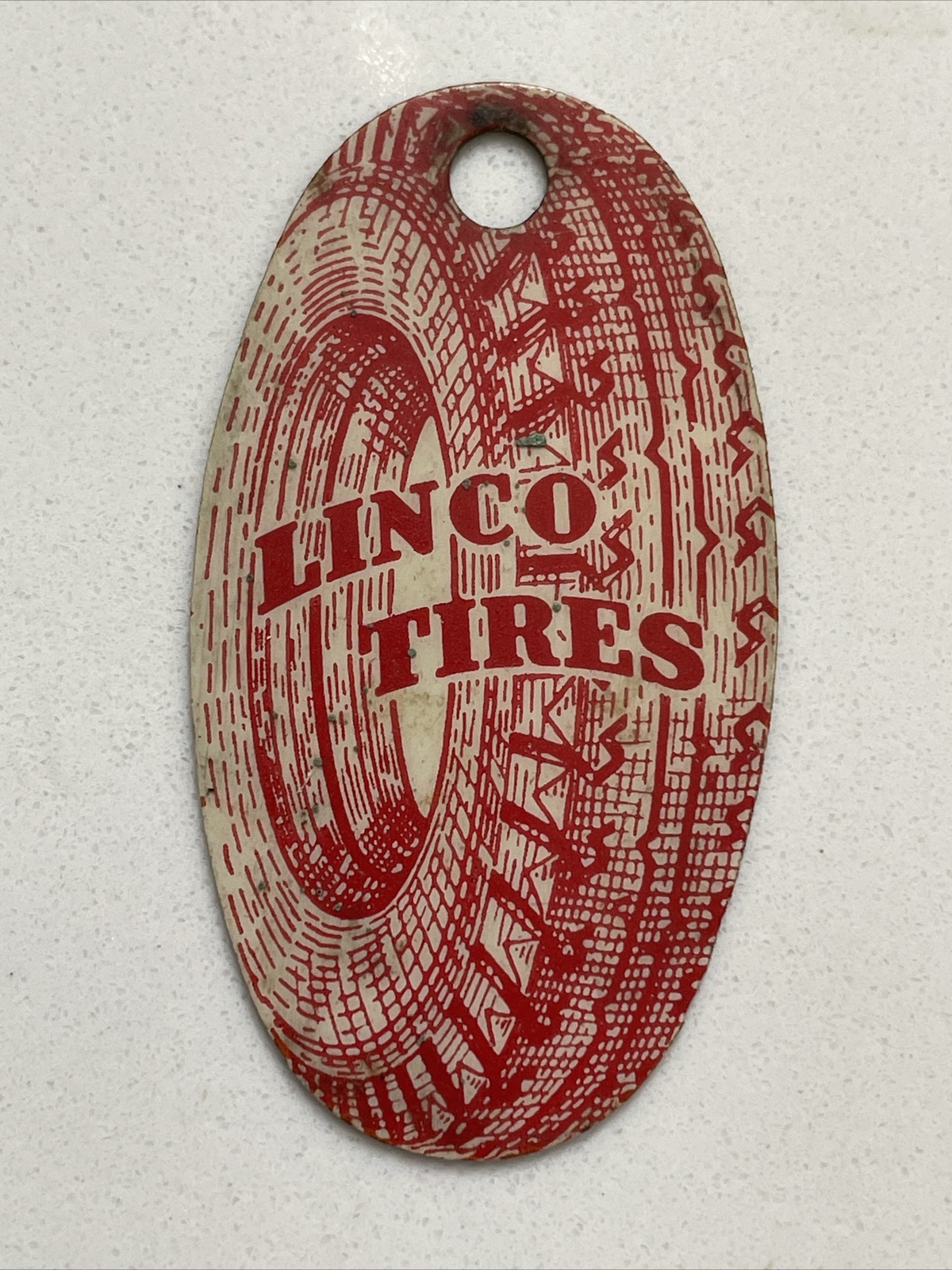 Vintage LINCO Tires Advertising Key Fob Celluloid Oil Change Reminder