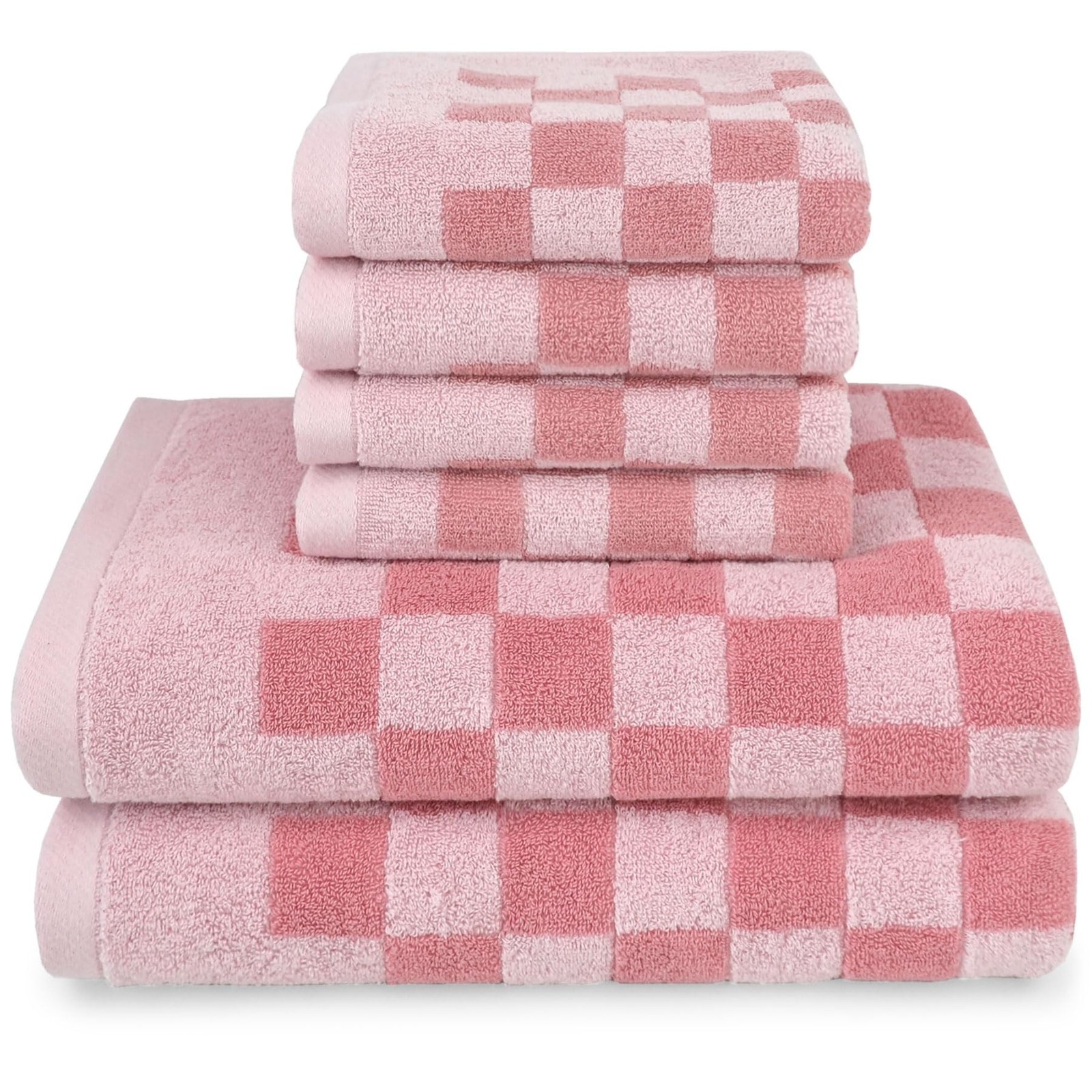 Pink Bathroom Towels Set of 6, Checkered Bath Towels 2-Pack and Hand Towels 4…